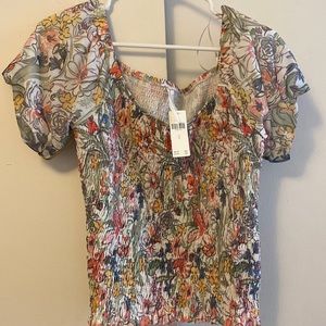 Anthropologie Floral Ruched Shirt